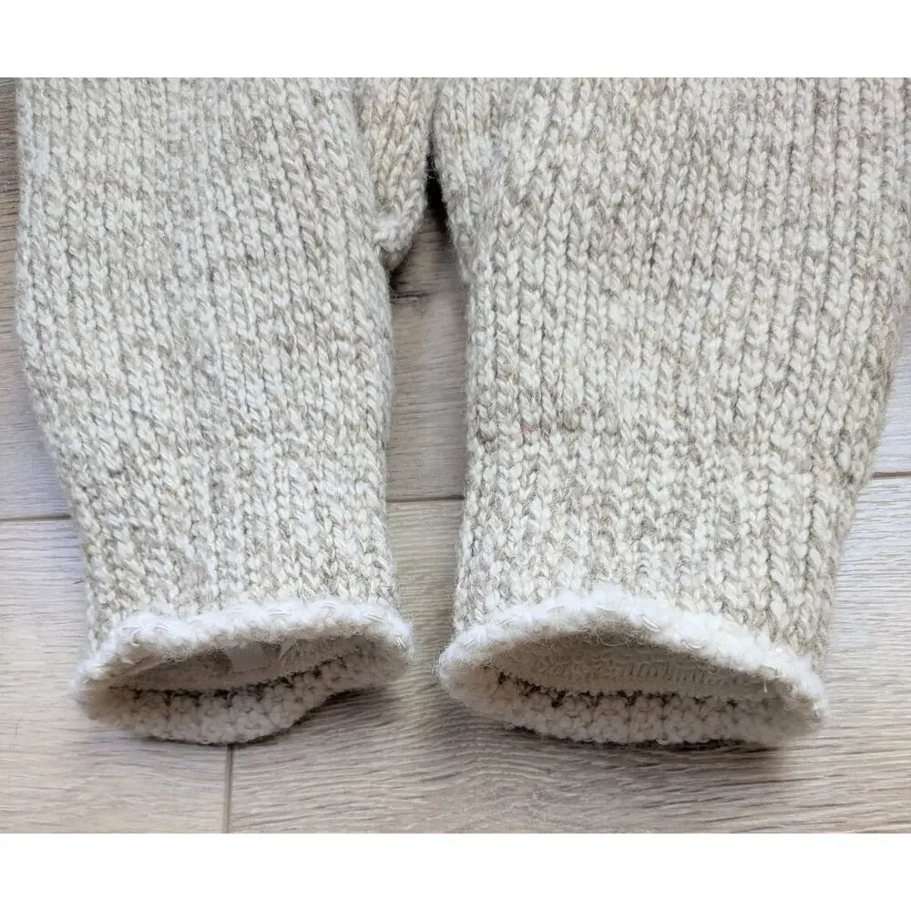 Wool 85% Blend Knit Mittens Large Oatmeal Beige Fleece Lined Rustic Warm Haiti